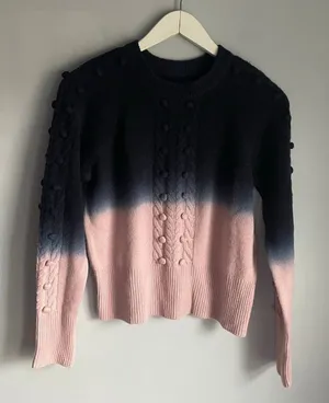 naadam navy blue pink ombre sweater Merino Wool Cashmere blend S Cableknit thumbnail 1