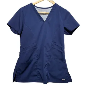 Greys Anatomy Womens Scrub Top S Navy V Neck‎ Medical Uniform Workwear Stretch thumbnail 1