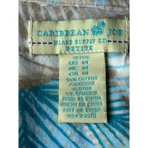 Caribbean Joe Petite Medium Tropical Palm Print Blouse V-Neck Cap Sleeve Tan thumbnail 3
