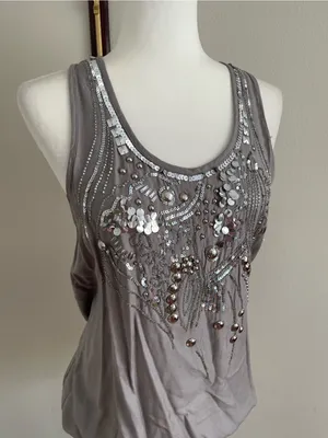 Charming Charlie Grey Sequin & Bead Embellished Tank thumbnail 3