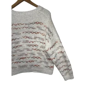 Altar'd State‎ Knit Geometric Pullover Cream Cozy Textured Relaxed Sweater L thumbnail 8