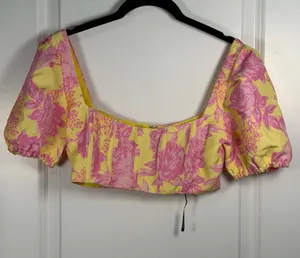 White Fox Floral Puff Sleeve Corset Crop Top thumbnail 1