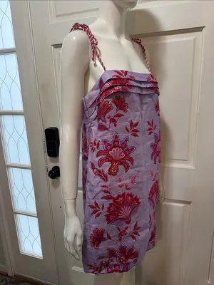 Farm Rio Porcelain Garden Linen Sleeveless Lavender Floral Embroidery Dress S M thumbnail 7