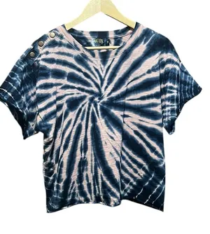 Nation LTD Tie-Dye Snap Shoulder Tee Size Medium | Blue‎ & Pink | Anthropologie thumbnail 1
