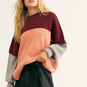 Free People Easy Street Oversized Sweater Color Block Women’s Small Peach Combo thumbnail 8