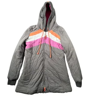 VTG Free People Quilted Hoodie Girl 12 Gray Colorblock Chevron Thermal Lined Zip thumbnail 1