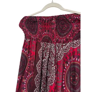 Bohemian Red Patterned Strapless Jumpsuit Small thumbnail 3
