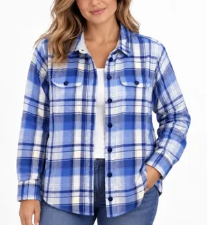 LL Bean Blue Plaid Fleece Lined Flannel Snap Shirt Jacket Shacket SMALL thumbnail 1