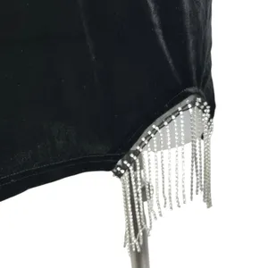 NEW JJ's House Black Velour Velvet Jeweled Fringe Holiday Mini Bodycon Dress L thumbnail 10