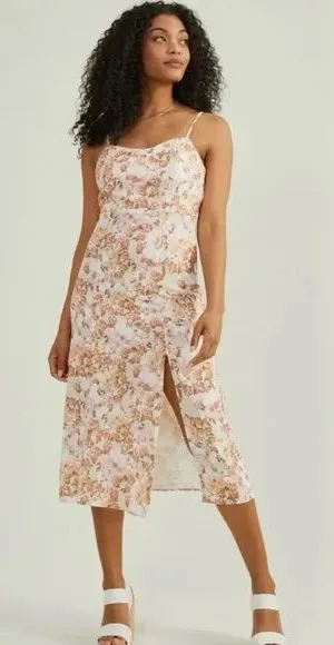 Altar’d State Nancy‎ Floral Slit Midi Dress Pink Cream Size Large thumbnail 1