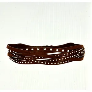 8 Other Reasons Suedette Studded Belt in Brown 43" thumbnail 3