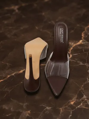 Cape Robbin Women’s Dark Brown Clear Strap Pointed Toe Stiletto Mules – High Heels NWT thumbnail 2