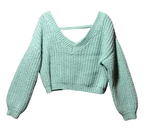 Forever 21 Mint Green V-Neck Cropped‎ Chunky Knit Sweater Small thumbnail 1