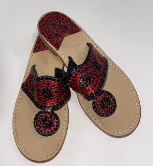 Jack Rogers Navajo Red Black Leopard Print Preppy Designer Hand Made‎ Sandals 7 thumbnail 1