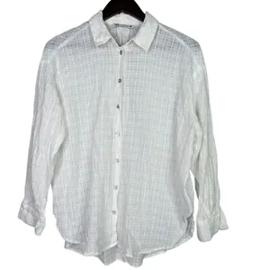 Zara Relaxed Lightweight Fit Cotton Button Down Collar Shirt Long Sleeve M White thumbnail 13