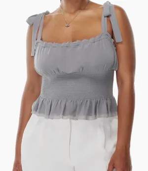 Wilfred Ballad Lavender Purple Chiffon Smocked Tie Shoulder Ruffled Top S thumbnail 1