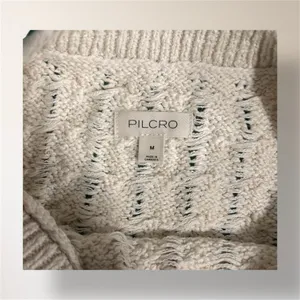 Pilcro Anthropologie M Cream Tan Stripe Cable Knit Sweater Oversized‎ Cozy Cabin thumbnail 7