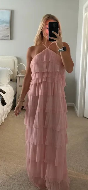 Fore Ruffle Halter Dress Pink thumbnail 1