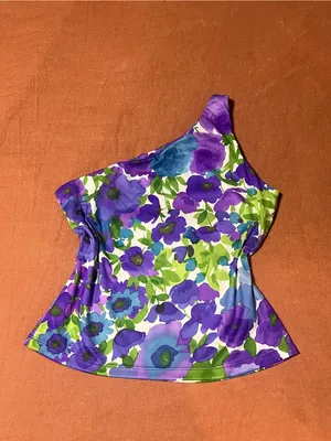 Vintage Jacobi Purple Floral One Shoulder Top SZ M 90s Y2K Whimsigoth Fairycore thumbnail 3