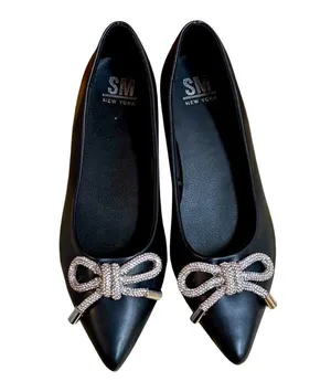 SM New York pointed toe silver bow black ballerina flats shoes thumbnail 1