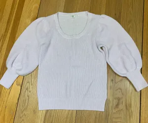 GAP Women Lilac Purple‎ Cotton Ribbed Puff Sleeve Scoop Neck Sweater Size XS thumbnail 1