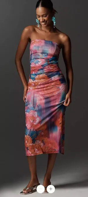 Anthropologie The Soleil Slim Strapless Ruched Mesh Dress thumbnail 1
