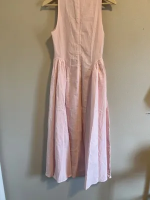 Commence Sleeveless Cotton & Linen Pleated summer Long Dress Pink thumbnail 5