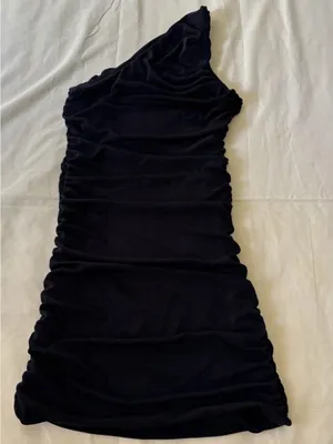Sexy Black One-Shoulder Ruched Mini Bodycon Dress - Size Small thumbnail 1