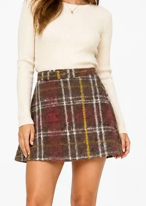 Zara Brown Brick Red Plaid Mini Skirt NWT Sz. SM Academia Fall Preppy Pull On thumbnail 1