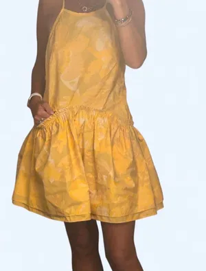 Free People Deserted Island Mini Dress Yellow Combo XS thumbnail 1