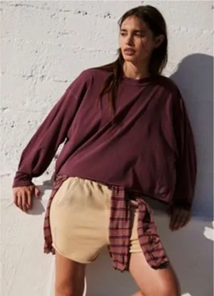 EUC Free People Movement Inspire Layer long sleeve t-shirt in sold out Oxblood thumbnail 1