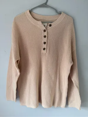 Aerie Knit Cotton Henley Sweater Button Up Hippie Boho Brown Tan Size S thumbnail 6