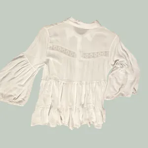 Boho White Tiered Button‎ Down Tunic Crochet Lace Bell Sleeve Top thumbnail 16