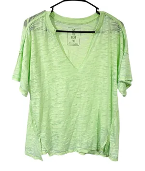 Free People We The Free Green Burnout Short Sleeve V Neck Size XS thumbnail 1
