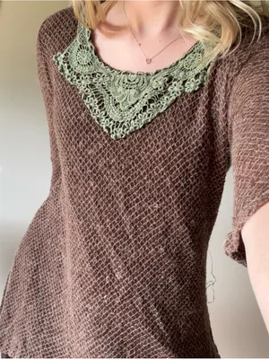 Creation Brown Knit Sweater with Olive Lace Trim thumbnail 7