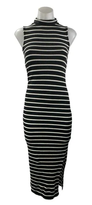 French Connection Black Striped Sleeveless Mock Neck Midi Sweater Tank Dress XS thumbnail 1