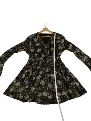 Doe & Rae Floral Mini Dress S Black Whimsigoth Bell Sleeve Smocked Boho thumbnail 10