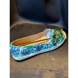 Lauren Lorraine Espi Green Tropical Palm Leaf Crystal‎ Espadrille Flats Mens 6 thumbnail 4