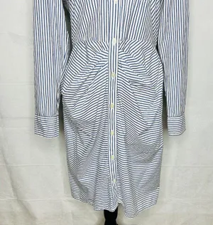 Gap Button-Down Shirt Dress Long-Sleeve Striped Gathered Waist Cotton Sz M thumbnail 3