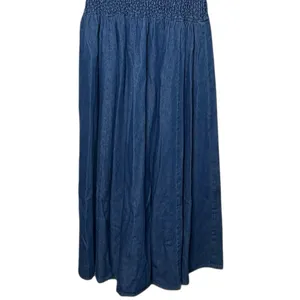 Vintage 90s Smocked Puff Sleeve Drop Waist Pleated Denim Maxi Dress thumbnail 4