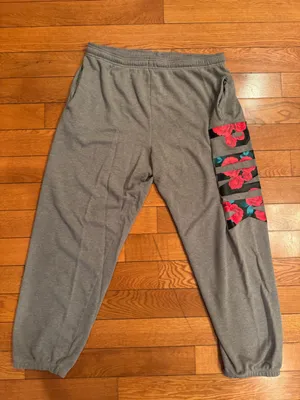 VS PINK Grey Tropical Print Boyfriend Sweat Pants Medium Oversized thumbnail 2