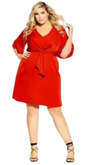 NWT Womens Plus Size 18 City Chic Red Knot Front Deep V Batwing Sleeve Dress NEW thumbnail 1
