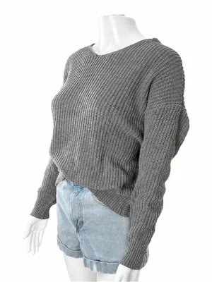 Zanzea Oversized Knit Sweater Gray Twist Front Back V Neck Chunky Cozy‎ Boho thumbnail 4