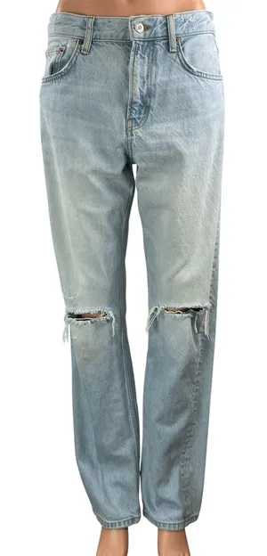 Zara Women's Blue Light Wash High Rise Distressed Straight Denim Jeans Size 6 thumbnail 1