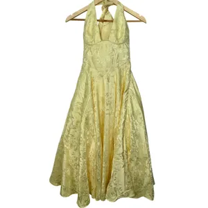 NWT Babyboo Effie Lemon Yellow Floral Jacquard Halter A-Line Midi Dress Size S thumbnail 10