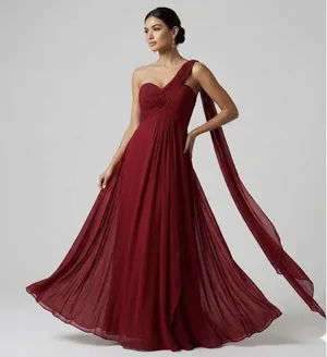 Alex Evenings Size-8 Red Chiffon‎ One Shoulder Empire Waist Evening Gown thumbnail 1