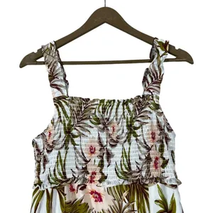 Love Tree Tropical Floral Maxi Dress White Palm Leaf Smocked Boho Size L thumbnail 3