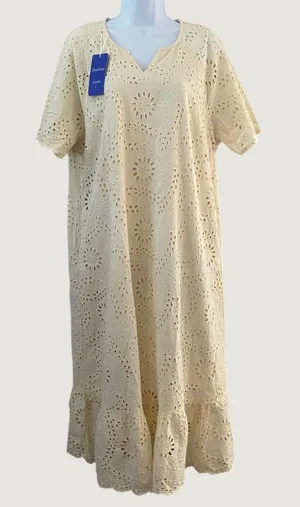 NWT Cream Eyelet Lace Dress Large Boho Chic Bohemian Coastal Cowgirl Summer thumbnail 1