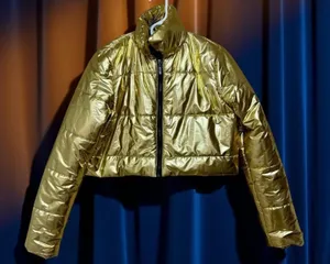 36 Point 5 Gold Metallic Cropped Puffer Jacket Womens M Shiny Winter thumbnail 1