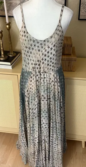 JOHNNY WAS Pete and Greta Maxi Dress‎ Star Tan Blue Sleeveless Slip Size Medium thumbnail 1